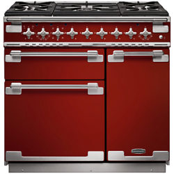 Rangemaster Elise 90 Dual Fuel Range Cooker Cherry Red/Chrome Trim